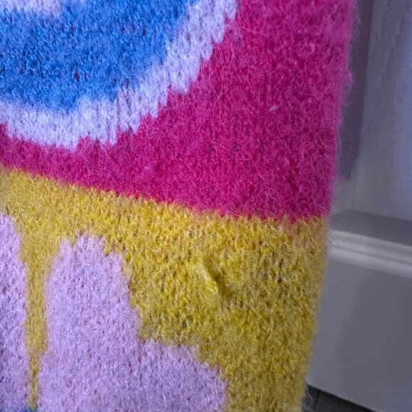 Patchwork Graphic Sweater Smiley Face Flower Dopamine Knit Size S - Picture 5 of 11